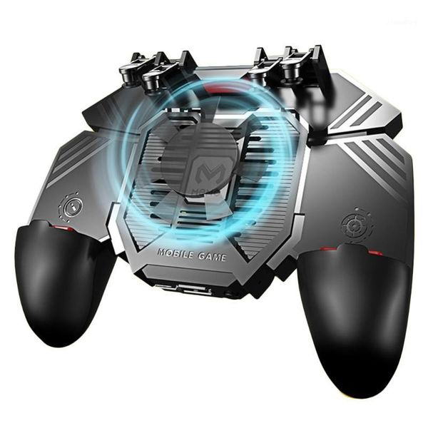 

ak77 six fingers 4.7-6.5in universal trigger controller mobile phone gamepad dual fans cooler physical press game grip for pubg1
