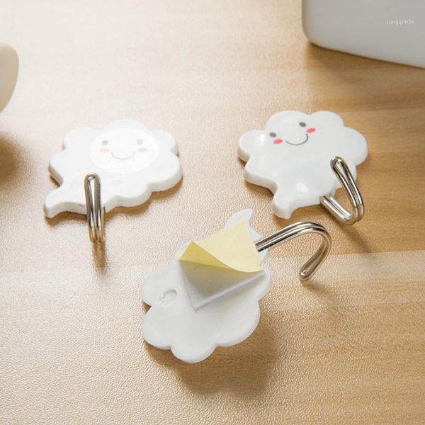 

new 3pcs self-adhesive clouds hanger wall hanging door key hooks bathroom sticks clothes towel holder racks kitchen accessories1