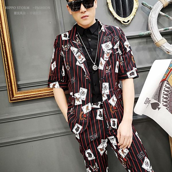 

men's suits & blazers men 2pcs (jacket+pant) fashion print blazer jacket suit coat slim fit sets stage show singer dj costumes costume, White;black