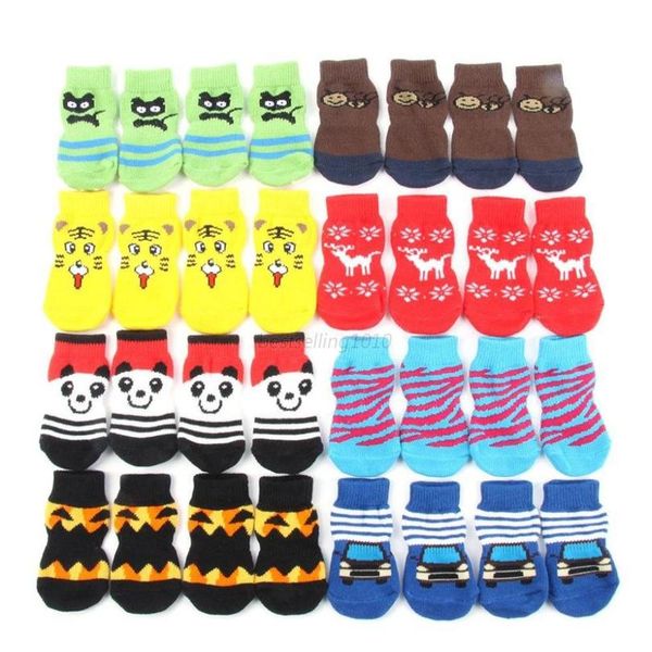 

4pcs/set new puppy dog knit socks small dogs cotton anti-slip cat shoes indoor wear slip on paw protector w bbygyu