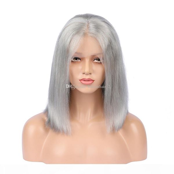 

grey human hair wigs peruvian virgin human hair full lace wig silk straight gray full lace wigs glueless wigs, Black;brown
