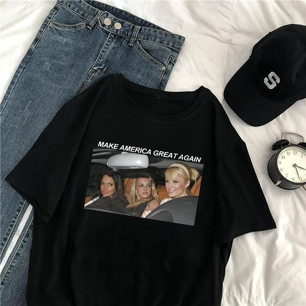 

make america great again summer harajuku new large size tees loose female letters casual fashion ulzzang chic t-shirt, White