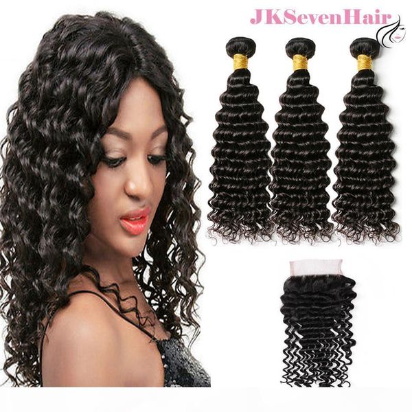 

10a grade deep wave peruvian remy hair bundles 3pcs with 4x4inch lace closure brazilian peruvian indian human hair wefts with closure, Black