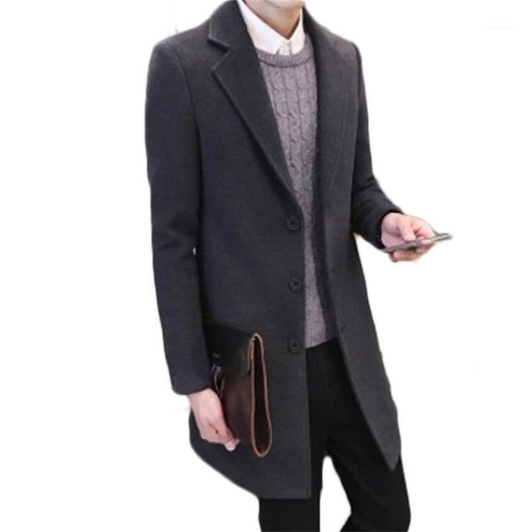 

men coat winter wool blend warm trench coat jacket single breasted peacoat plus size slim men's trench gray warm handsome1, Black