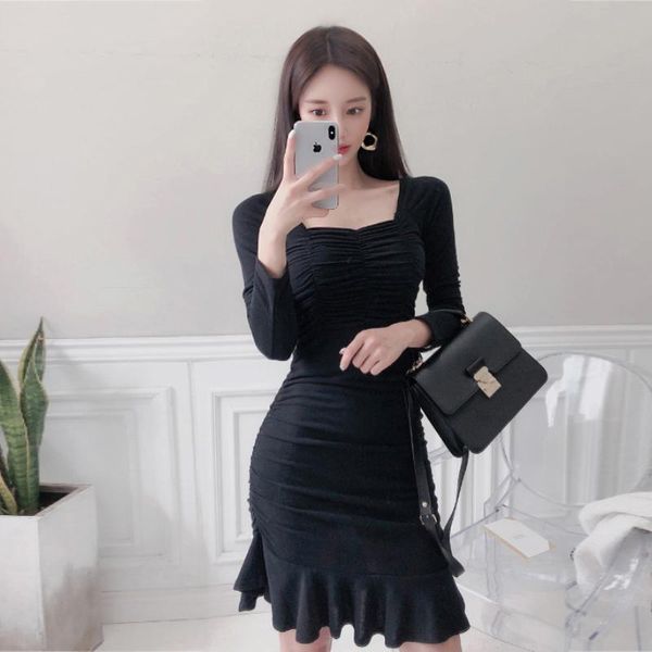 

han edition new winter fashion show thin tail package hip render dress, Black;gray