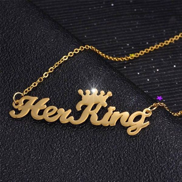 

pendant necklaces her king his queen initial letter necklace zilveren gouden ketting vrouwen mannen kettingen kraagje, Silver