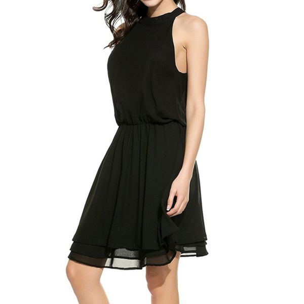 

womens off-the-shoulder sleeveless ladies sling slim solid color dress female summer 4x4f0m9jdd, Black;gray