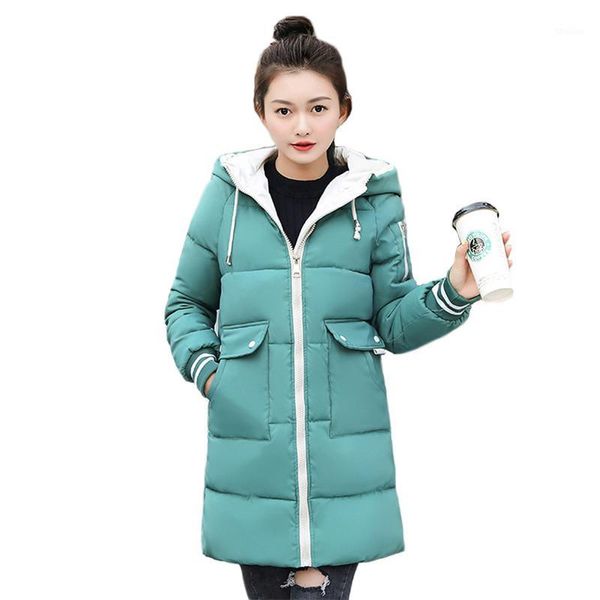 

women's down & parkas cotton coat women green plus size long sleeve hooded parka 2021 autumn winter korean fashion thick warmth jacket, Black
