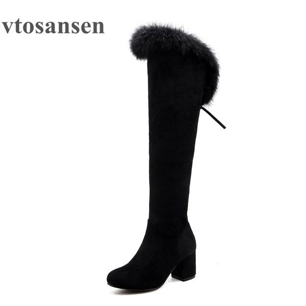 

2021new shoes new winter boots women real fur large size snow boots ladies black square heels woman shoes over the knee