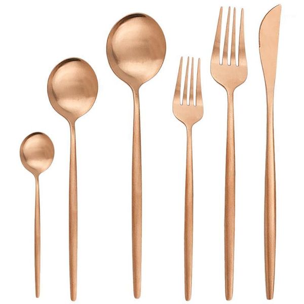 

flatware sets 36pcs rose gold matte cutlery set 304 stainless steel tableware dessert fork spoon silverware kitchen dinnerware1