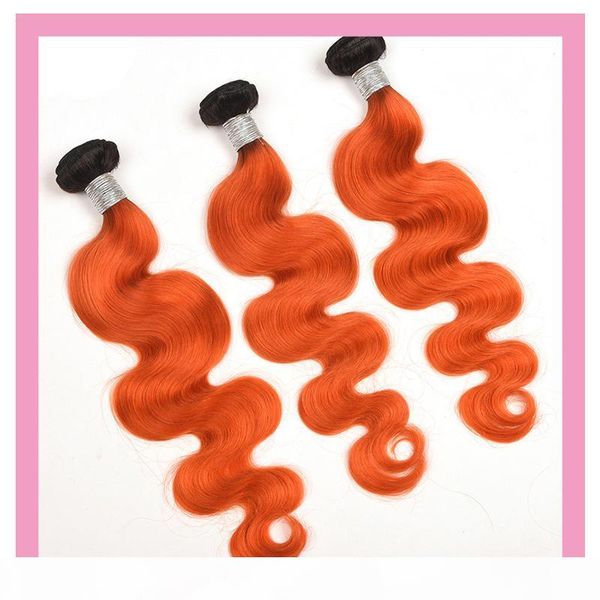 

indian virgin hair extensions 3 bundles 1b orange ombre human hair 1b orange body wave 3 pieces, Black