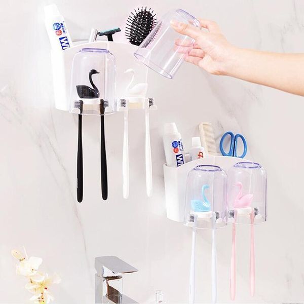 

bath accessory set 1 creative swan toothbrush holder with tooth cup bathroom storage rack wall mount sucker accessories1