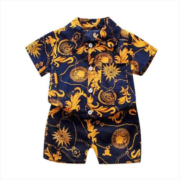 

baby boys floral printed clothes set summer short sleeve shirt pants 2pcs gentelman 1 2 3 4 5 year kids, White