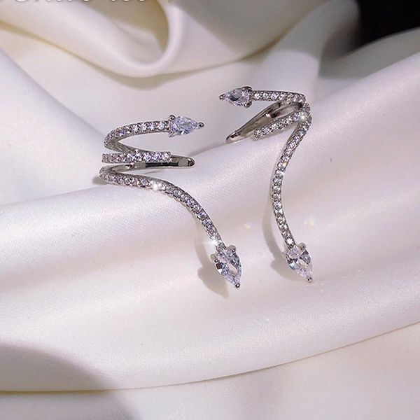 

ZDMXJL 2021 New Fashion Women's Earrings Fine Snakelike Zircon Ear Clip Stud Earrings For Women Party Jewelry Gifts Wholesale, Silver