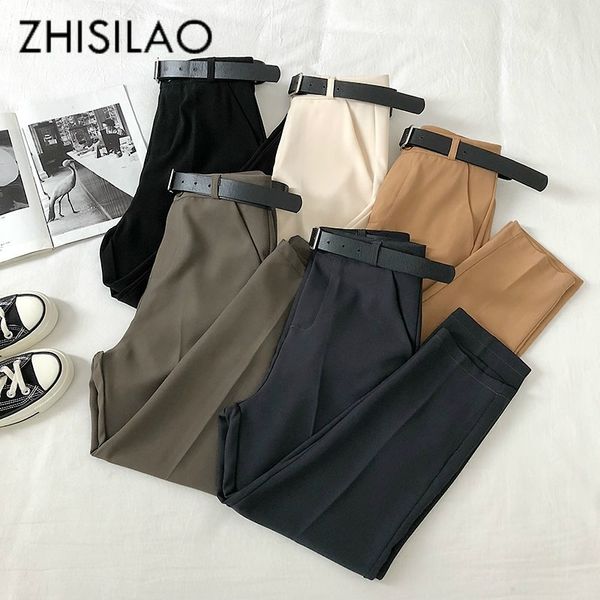 

women harem pants high waist loose formal elegant office lady solid straight trousers ankle-length with belt pants spring summer 201109, Black;white
