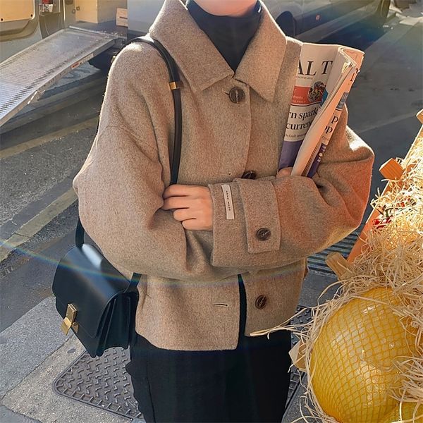 

autumn winter korean short women coat single breasted solid color elegant warm streetwear elegant vestidos casual ladies jackets 201109, Black;brown