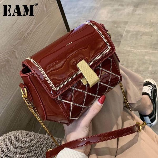 

cross body [eam] women argyle chains small patent leather flap personality all-match crossbody shoulder bag fashion tide 2021 18a1139