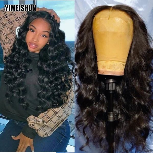 

lace wigs 4x4 closure wig loose wave part middle human hair drop peruvian yimeishun remy, Black;brown