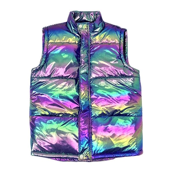 

new winter thick vest men doudoune gilet colorful luminous fabric warm padded waistcoat sleeveless jacket coat blue white 201216, Black;white