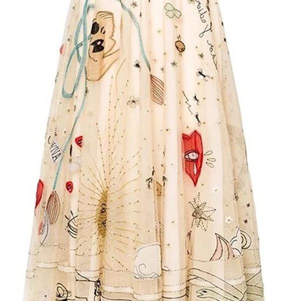 

women luxury high quaity embroidery mesh skirt t200324, Black
