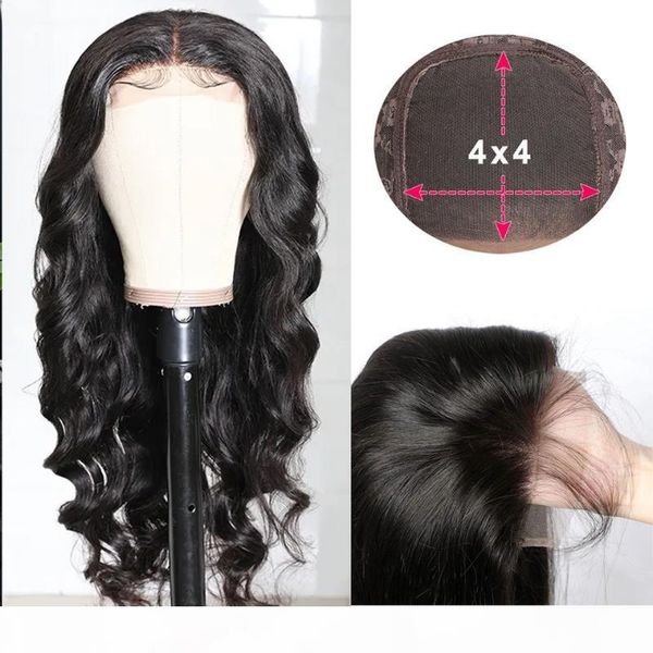 

4x4 lace front human hair wigs for women body wave lace closure wig density 150% 4x4 closure wigs india hair remy, Black;brown