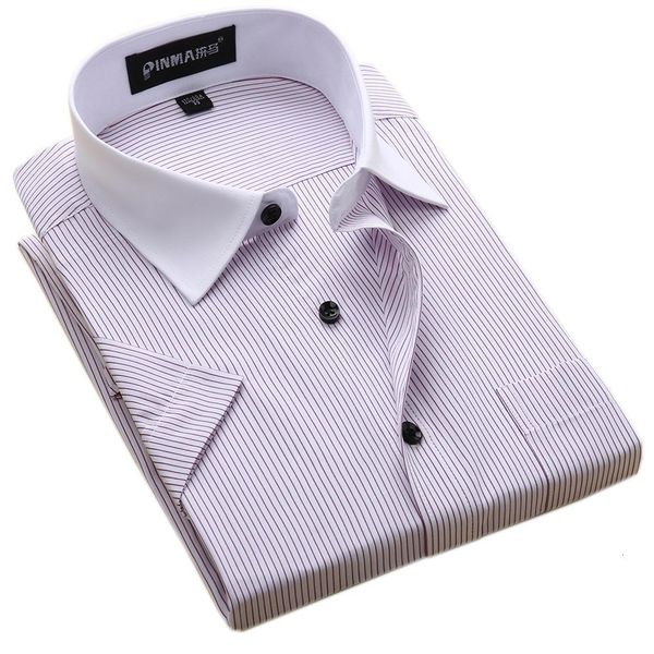 

new arrival brand men's striped shirts casual social business formal shirt short sleeve dress shirt for men, White;black