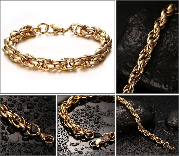 

for new arrival the most appropriate gift 9mm 9'' stainless steel gold twist rope chain bracelet heavy classic men jewel, Black