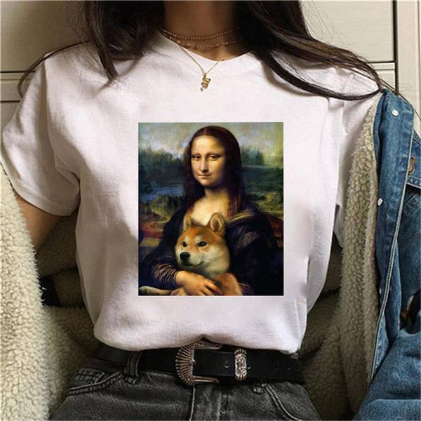 

funny mona lisa t shirt women female streetwear korean harajuku funny tshirt graphic ulzzang grunge t-shirt femme casual, White