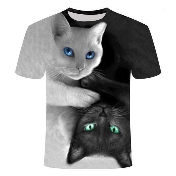 

cat 3d printed t-shirt casual short sleeve o-neck fashion printed 3d t shirt men/women tees tshirt1, White;black