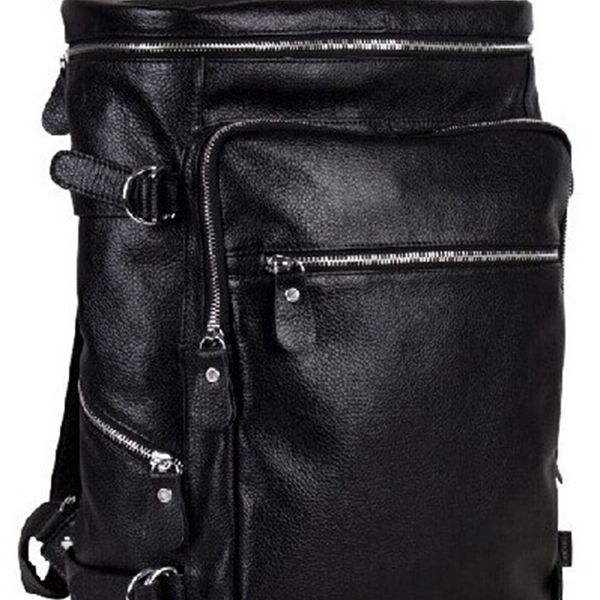 

genuine of men's male leather backpack female travel bag black brown book