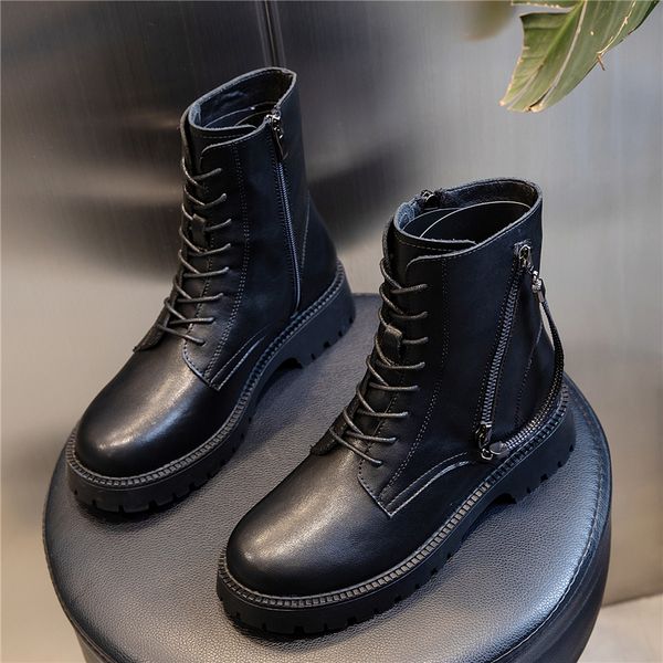 

2020 of biker vintage ladies fight fall combat winter army goth women's leather plutonium short boots ajqh, Black