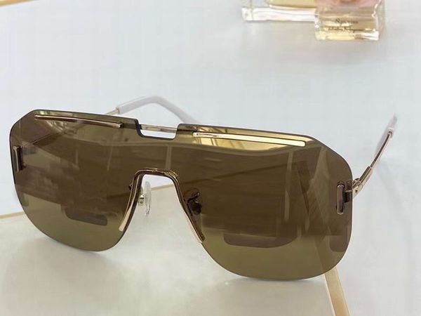 

0098 light gold white brown lens shield sunglasses sun glasses fashion rimless sunglasses eye wear new with box, White;black