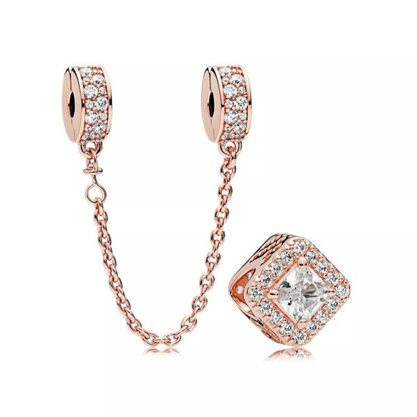 

2021 new 100% 925 sterling silver rose gold geometric shine charm bead package chain security fit original bracelets pre jewelry, Black