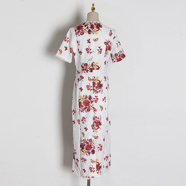 

2021 new woman in vintage floral printed short sleeve around her neck dressed female dress runway party luxury designer dresses 3t64, Black;gray
