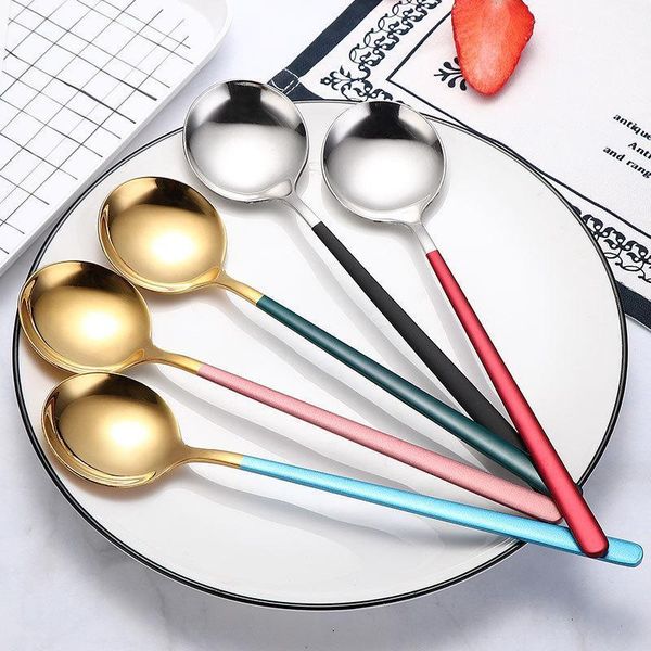 

stainless steel large spoon creative spoon ice cream dessert long handle korean bibimbap soup kitchen gadget1