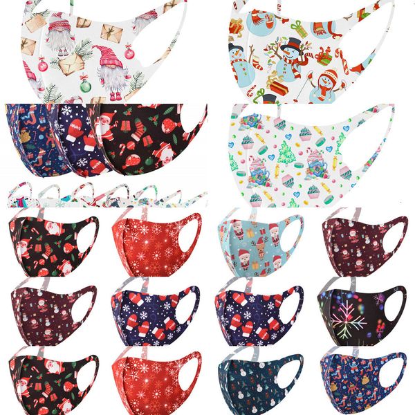 

factory6colsnowman christmas santa ice silk printed mask designer face masks men women kids black red 3d dust-proof haze child