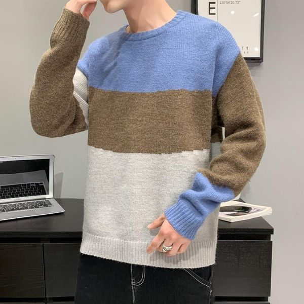 

2021 fashion autumn and winter men's wear casual trend matching color loose bottom line shirt 68y937, White;black