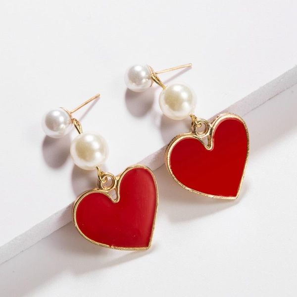 

hoop & huggie fashion design punk gold red acrylic heart lips pearl drop earrings for women boho big earring christmas jewelry gift s109, Golden;silver