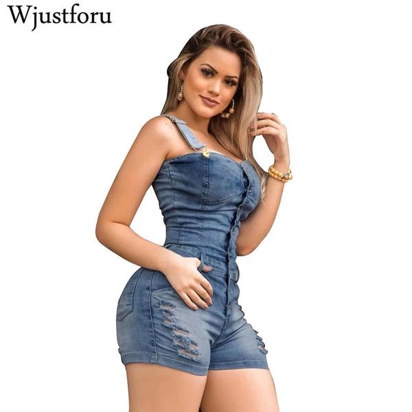 

wjustforu botton denim jumpsuit women fashion off shoulder bodycon jeans playsuit female hole casual club bodysuit vestidos t200704, Black;white