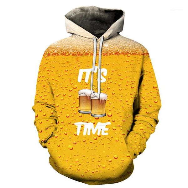 

men's hoodies & sweatshirts mens hooded sweatshirt 3d beer foam pattern pullover hoodie spring autumn thin section long sleeve loose co, Black
