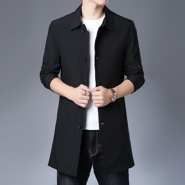 

autumn 2020 men's windbreaker trend leisure young and middle-aged thin fashion lapel korean slim long jacket men, Tan;black