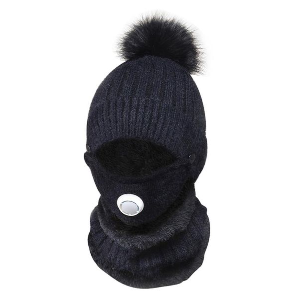

girl women daily running hat winter climbing cycling fleece lined knitting outdoor sports warm ski beanie scarf mouth cover set, Blue;gray
