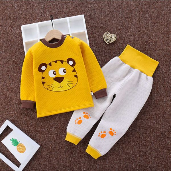 

with children's thermal underwear set padded and thickened boy girl cloth trousers pure cotton baby pajamas autumn, Blue;red
