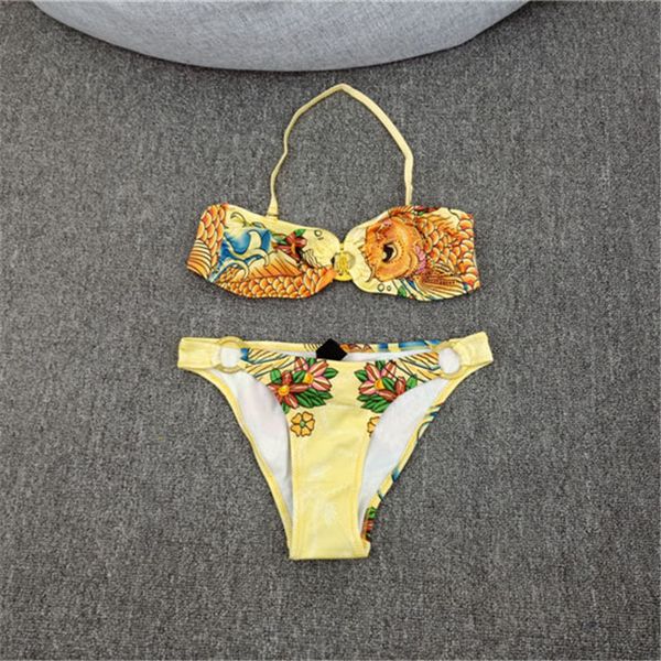 

53 sets of pin bead printed 3-point no sponge bikini 2-piece split swimsuit, White;black