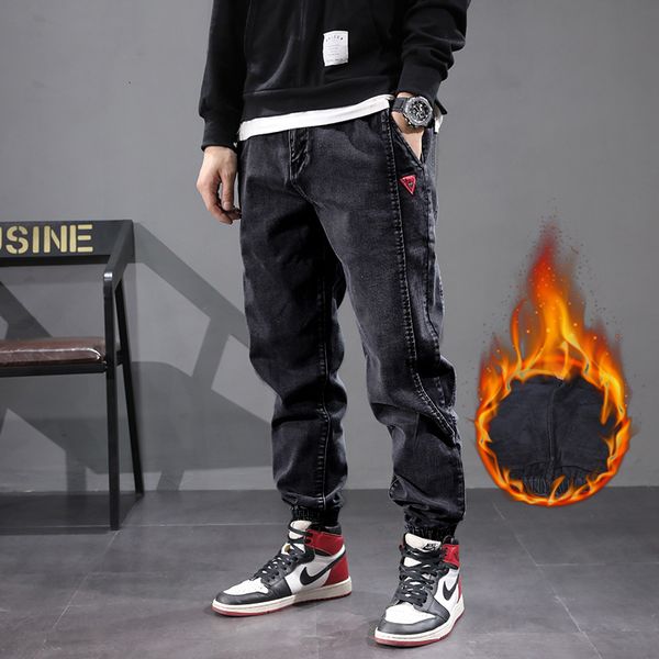 

2021 new newly fashion winter warm jeans men loose fit spliced designer wide leg harem trousers cargo pants streetwear hip hop joggers tot6, Blue