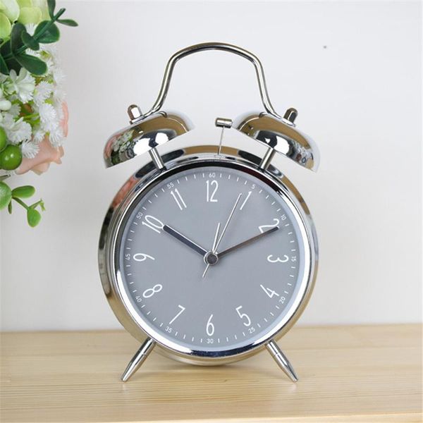 

other clocks & accessories 4 inch metal alarm clock silver bedside bell home backlit mute movement needle table student morning get up timep