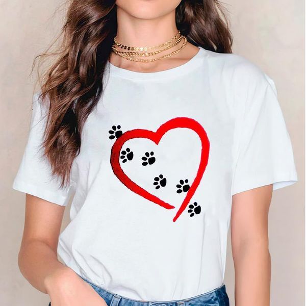 

t shirts for women t-shirts dog paw cat love geometric clothing animal womens graphic ladies print lady female tee t-shirt, White