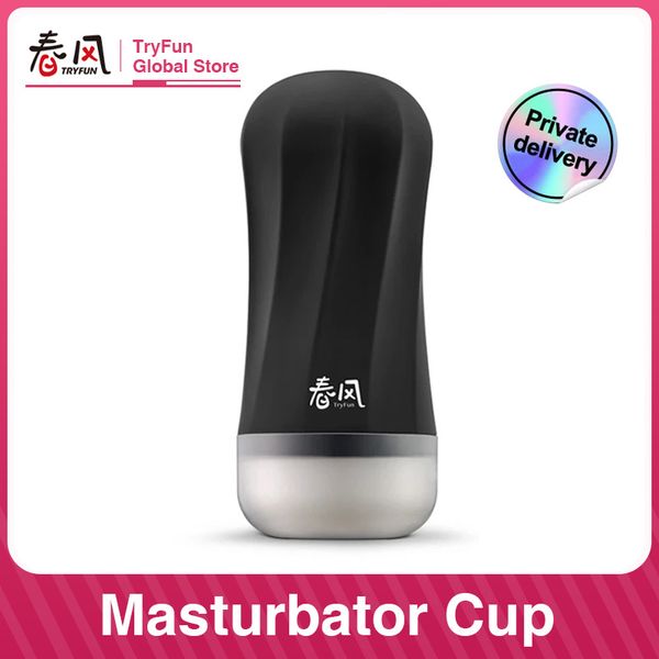 Tryfun Männlicher Masturbator Cup Air Vacuum Saug wiederverwendbares Silikon Vagina Real Pussy Tasche Tiefes Hals Erwachsener Oral Sex Toys Soft 201216