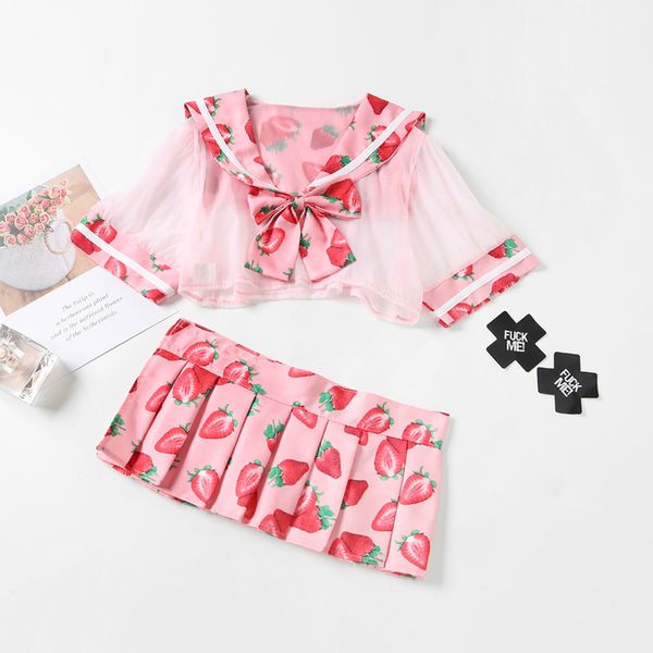 

beautiful sailor's dress lolita strawberry printed traje girl from uniform school underwear japanese lingerie set kawaii, Black;white