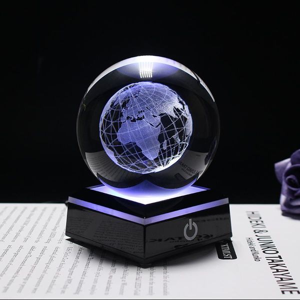 

decorative objects & figurines 3d laser engraved crystal earth miniature model globe home decoration glass ball craft gift led lamp holder